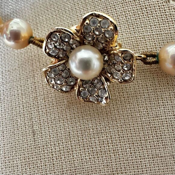 Vintage Attwood & Sawyer (A&S) Faux Pearl Necklace with Rhinestone Flower Clasp - Picture 6 of 12